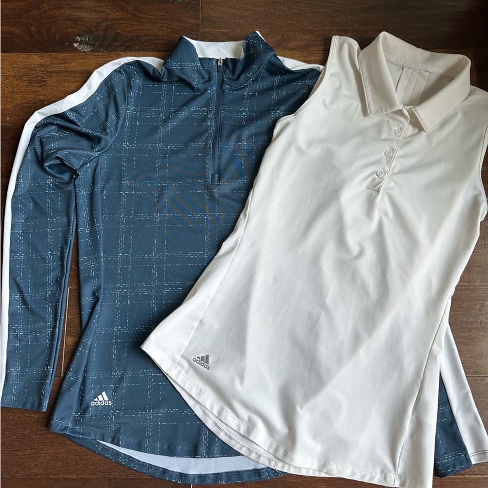 Adidas White and Blue Set of Golf Shirts